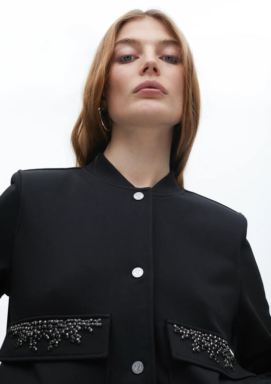 Sequins Bomber Jacket- Black