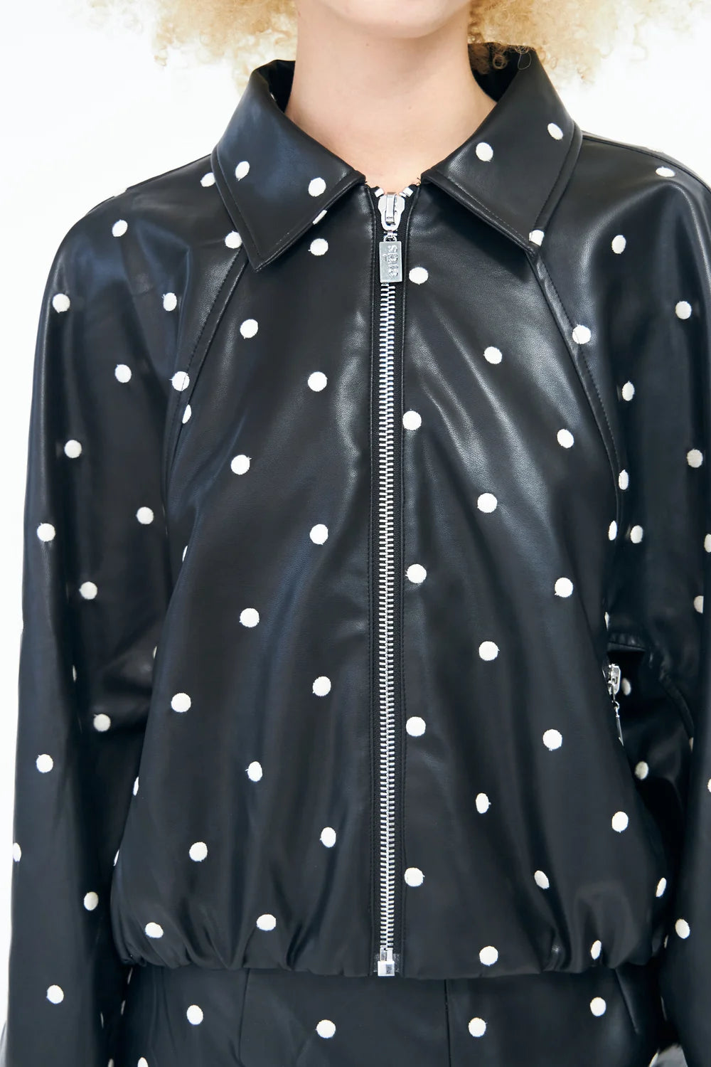 Linacras Black Spot Leather Look Bomber Jacket