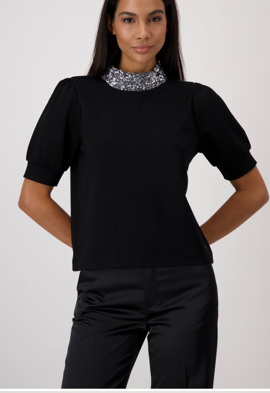 Black Crystal polo neck top