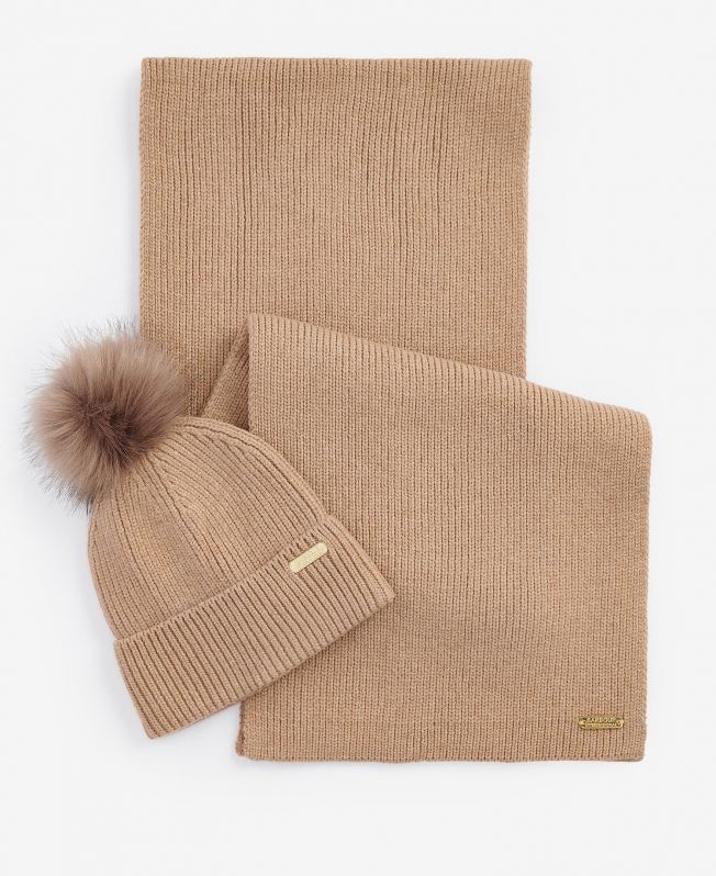 Mallory Beanie & Scarf Gift Set- Light Trench