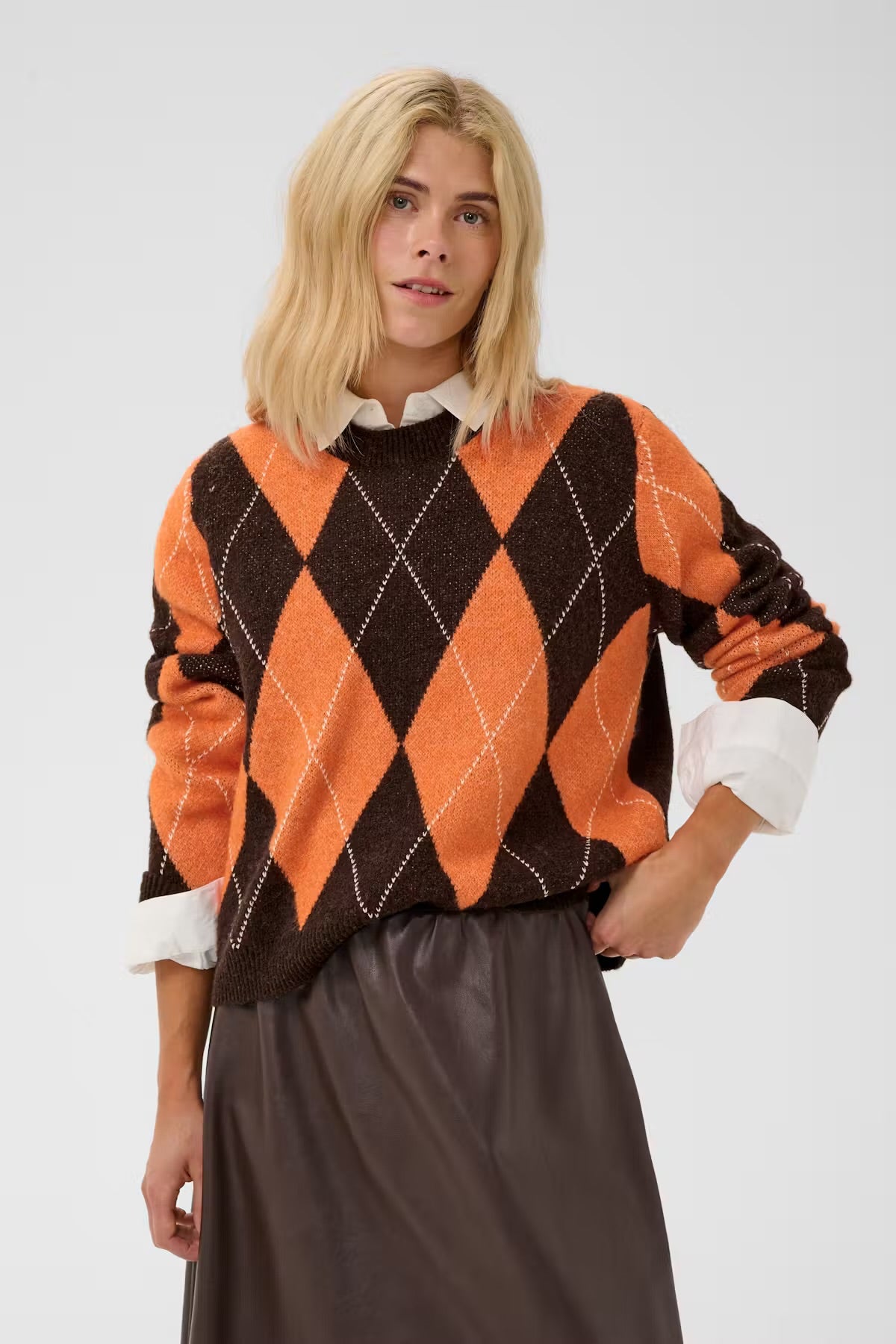 Argyle Pullover Brown And Orange