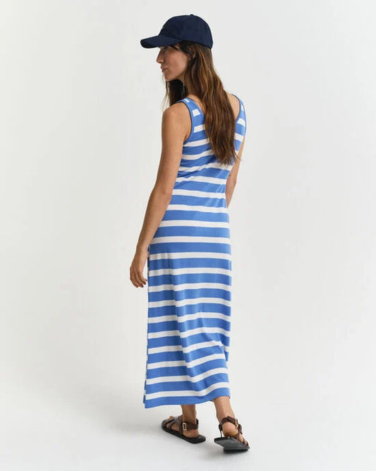 Striped Tank Top Midi Jersey Dress- Blue