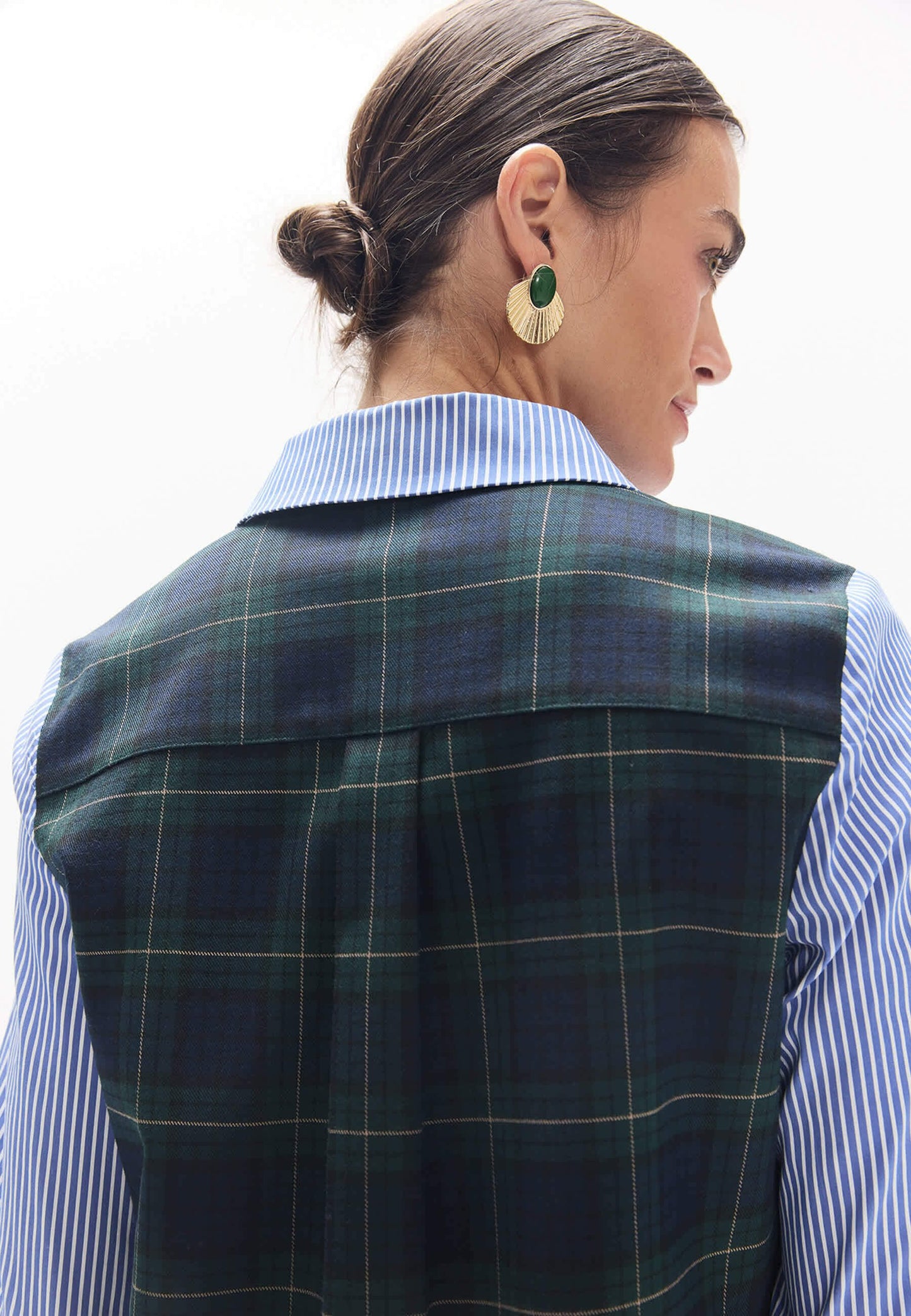 Blue Stripe Blouse Tartan Back And Tartan Badge