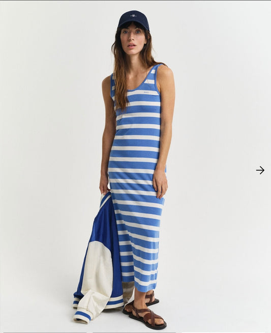Blue striped tank top jersey midi dress