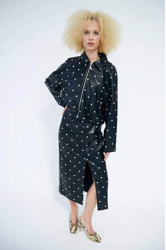 Linacras Black Spot Leather Look Bomber Jacket