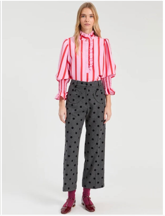 Pink Stripe Bicolor Shirt With Ruffles