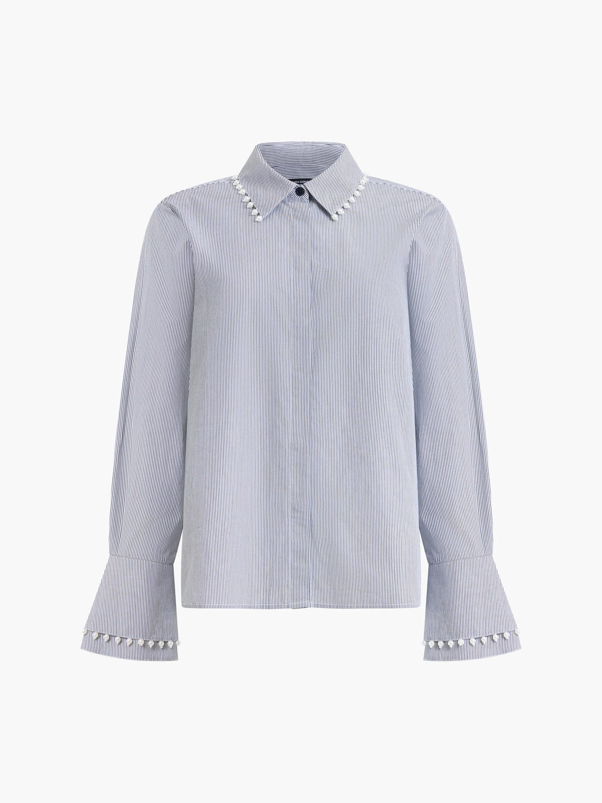 Cambria Cotton Pearl Trim Navy Stripe Shirt