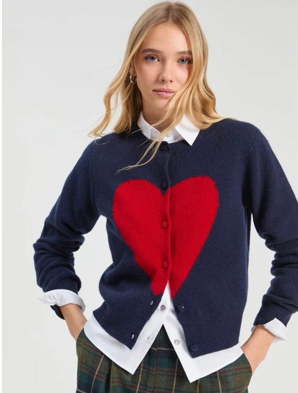 Navy Red Heart Intarsa Cardigan