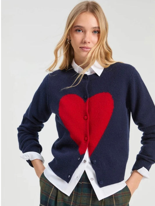 Navy Red Heart Intarsa Cardigan
