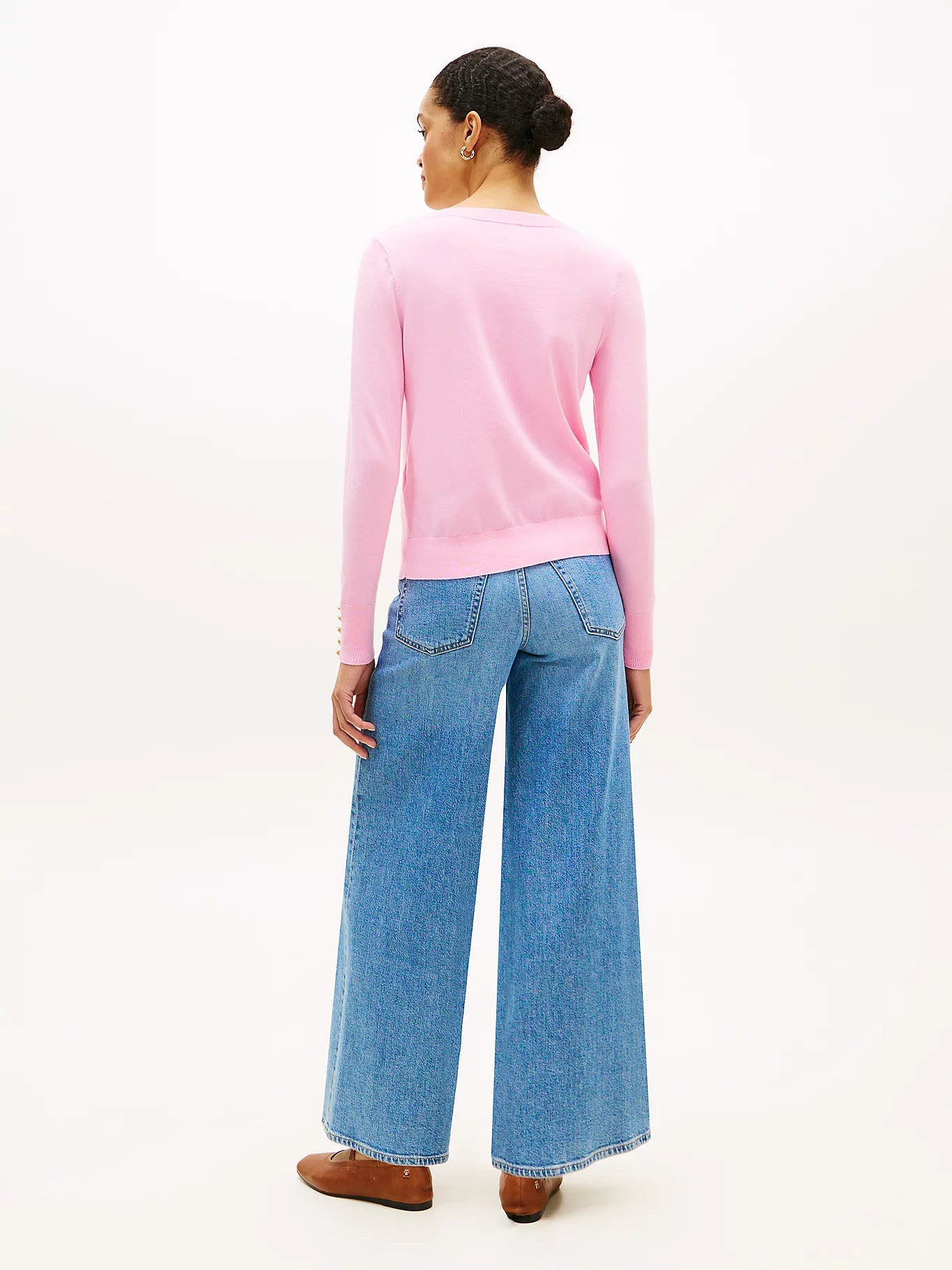 Gold-Tone Button Jersey Boat Neck Jumper Rose Petal