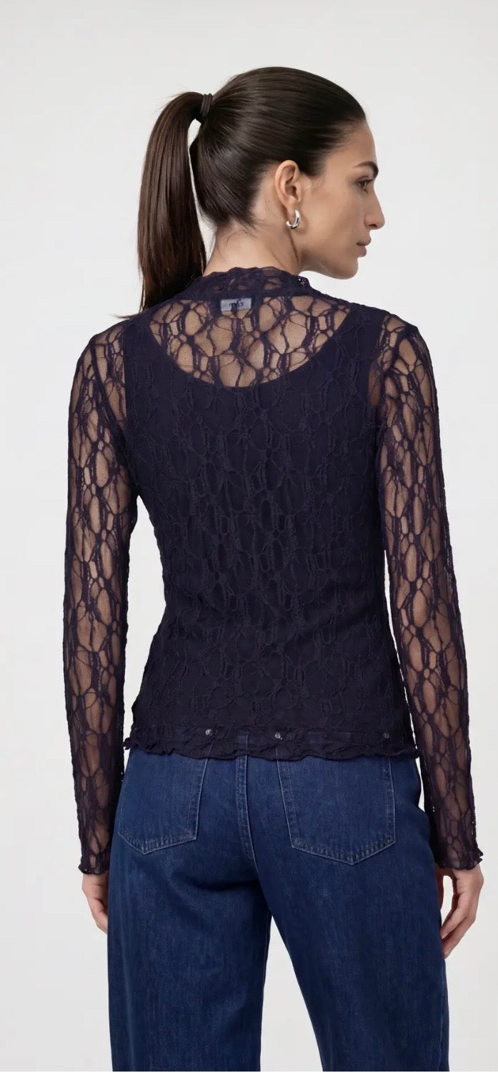 Navy Lace Top 489