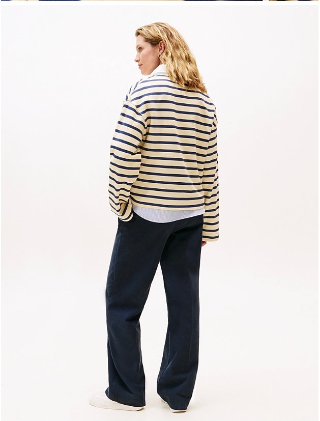 Vanilla/Navy Strip relaxed Rugby Shirt