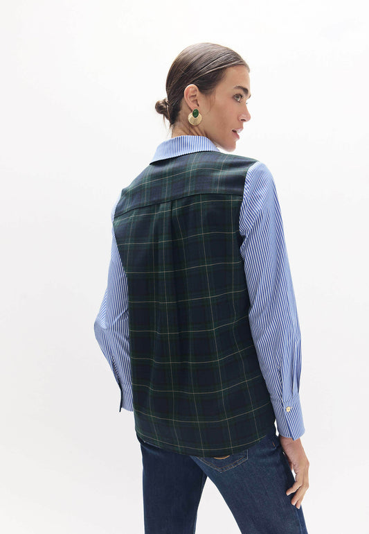 Blue Stripe Blouse Tartan Back And Tartan Badge
