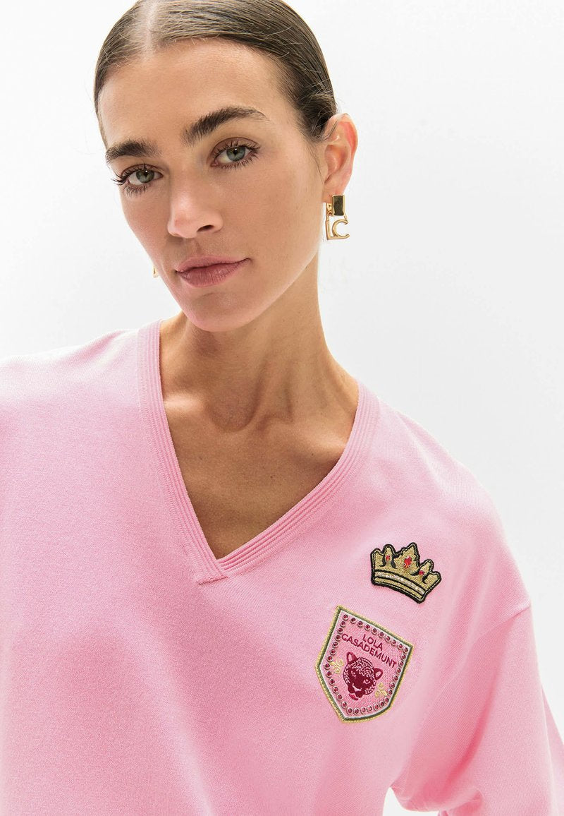 Pink Sweater With Badges Rosa