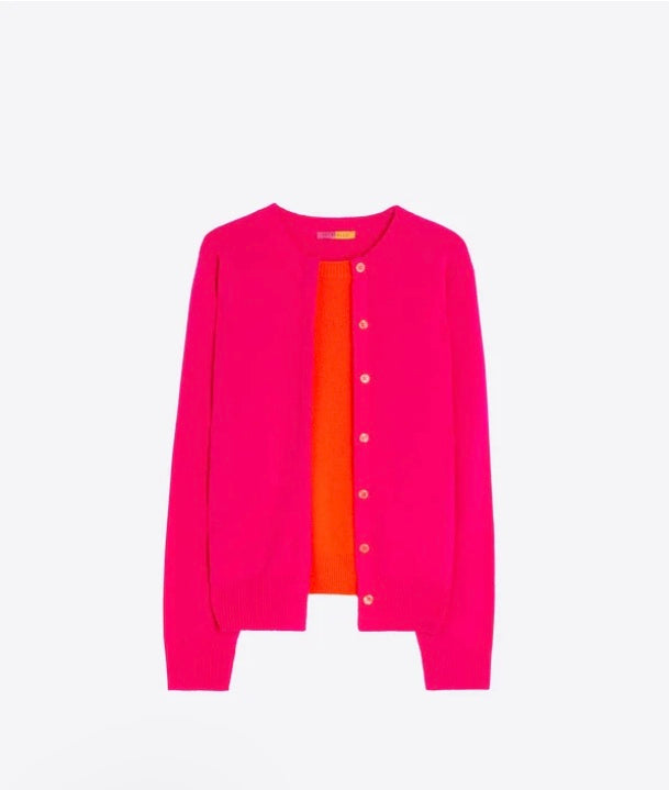 Fuchsia And Orange Faux Twin Set Cardigan