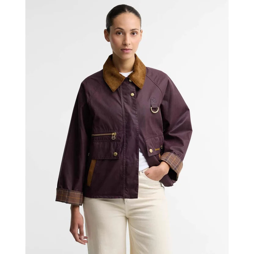Cottingham Wax Bordeaux Jacket Tartan Collar