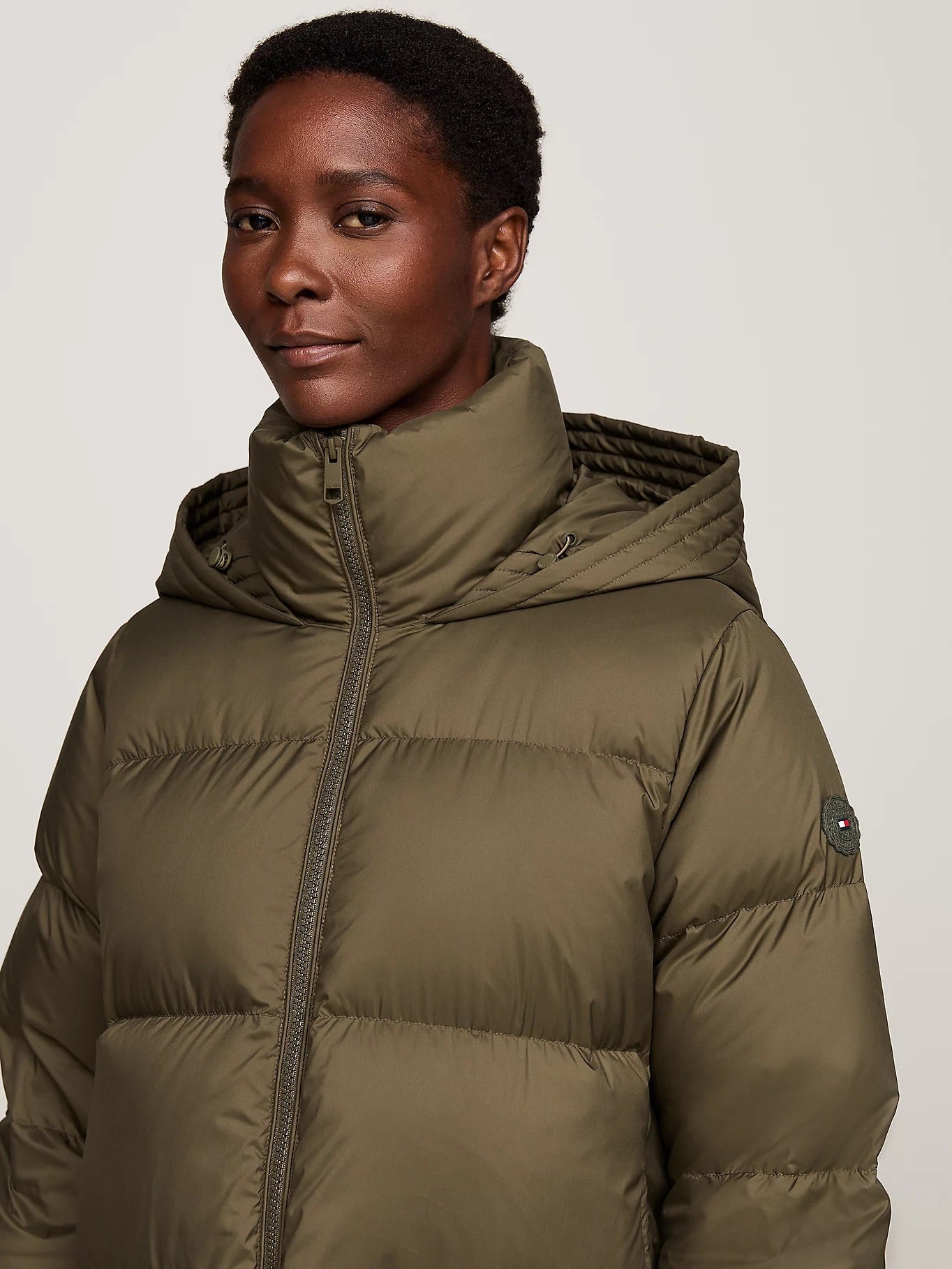 Water Repellent Down Longline Coat army green casual maxi