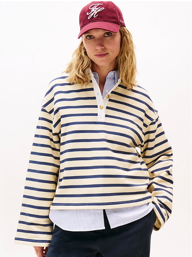 Vanilla/Navy Strip relaxed Rugby Shirt