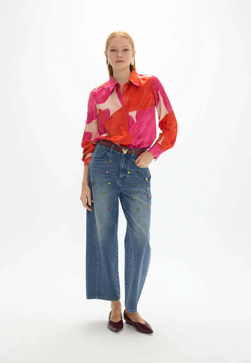 Pink/Orange Print Blouse Crudo