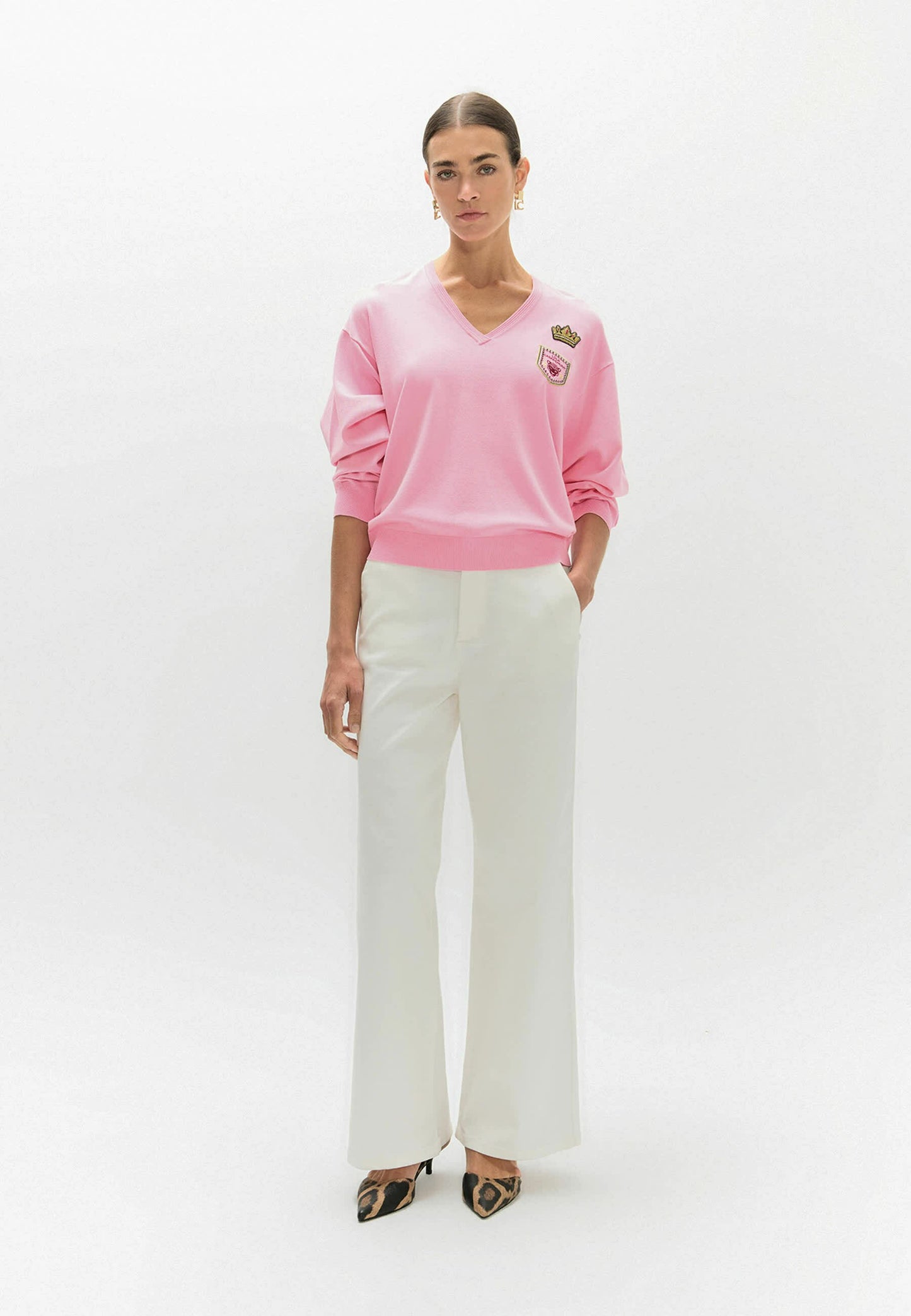 Pink Sweater With Badges Rosa