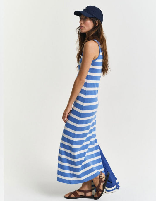 Blue striped tank top jersey midi dress