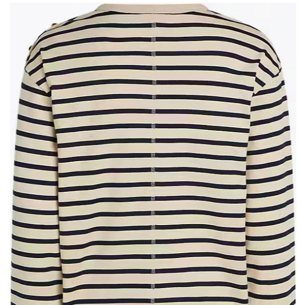 Breton stripe beige/navy gold buttons