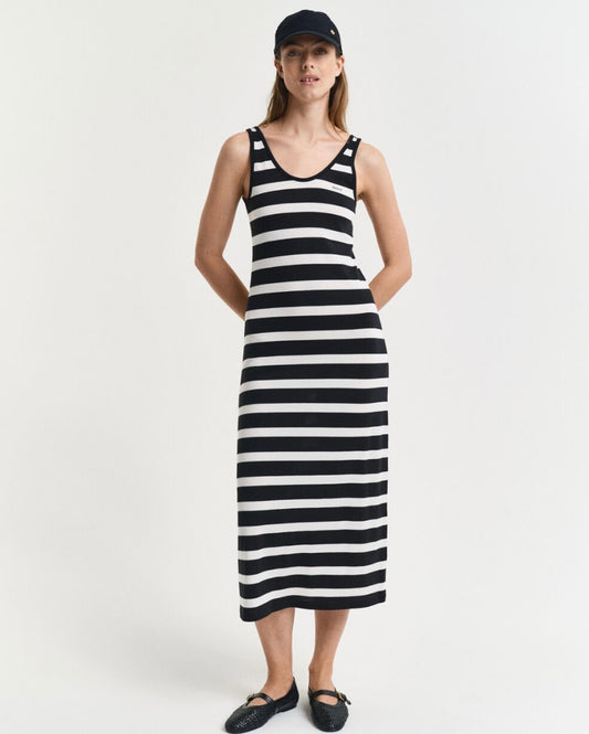 Navy striped tank top jersey midi dress