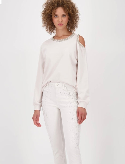 Sweatshirt cut out shoulder oat milk 817