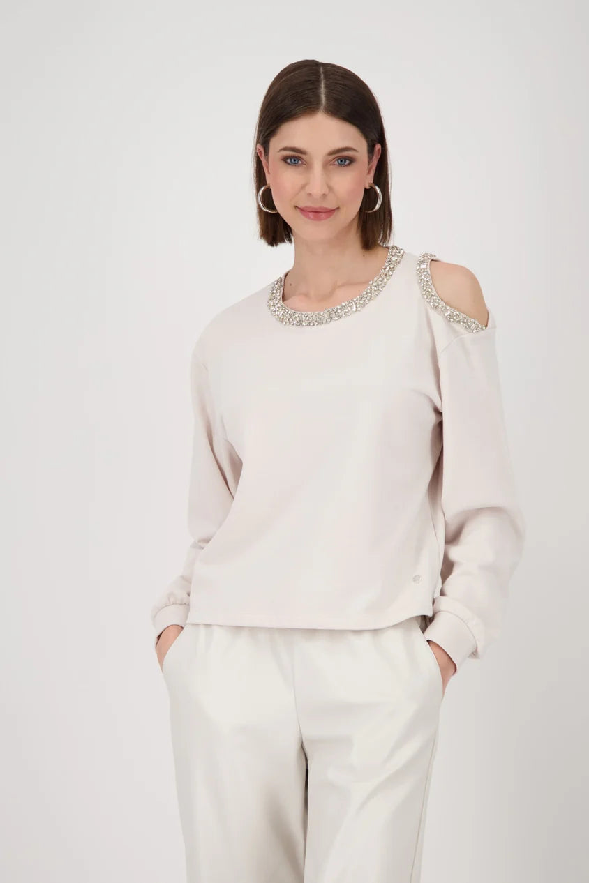 Sweatshirt cut out shoulder oat milk 817