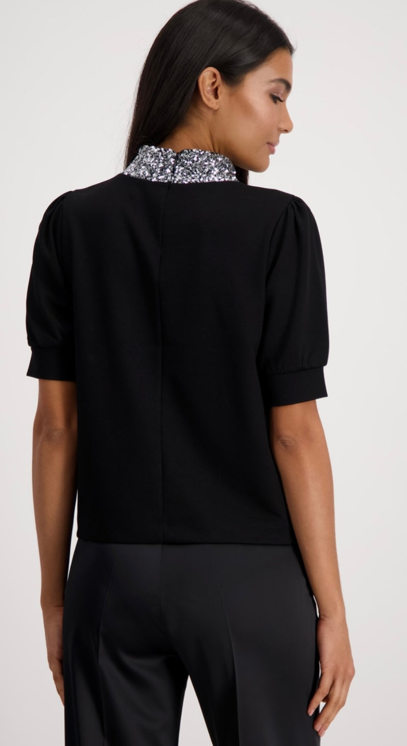 Black Crystal polo neck top