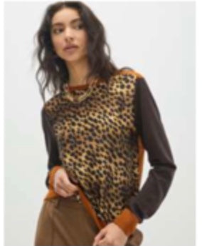 Leopard Print Sweater Orange Trim