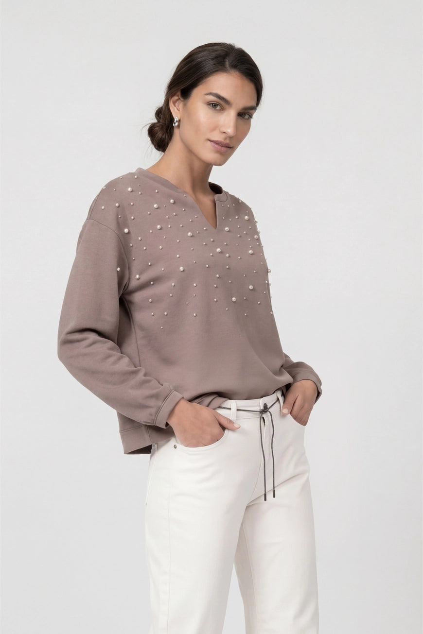 Sweatshirt Taupe Pearls 777