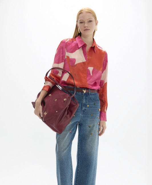 Pink/Orange Print Blouse Crudo