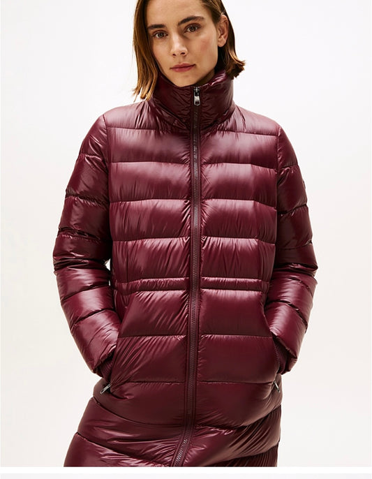 Deep Burgundy gloss waisted coat