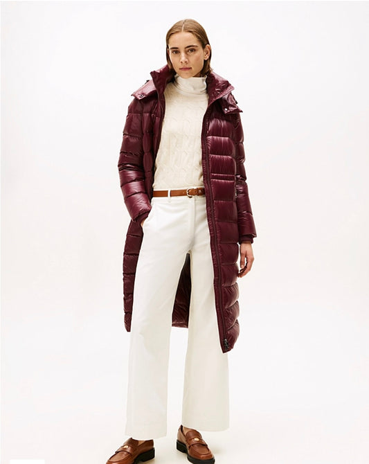 Deep Burgundy gloss waisted coat