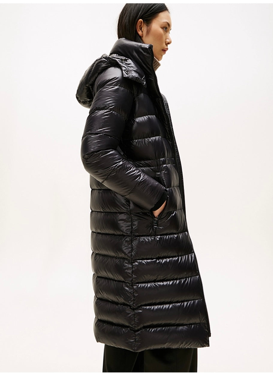 Black gloss down waisted coat