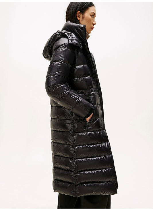 Black gloss down waisted coat