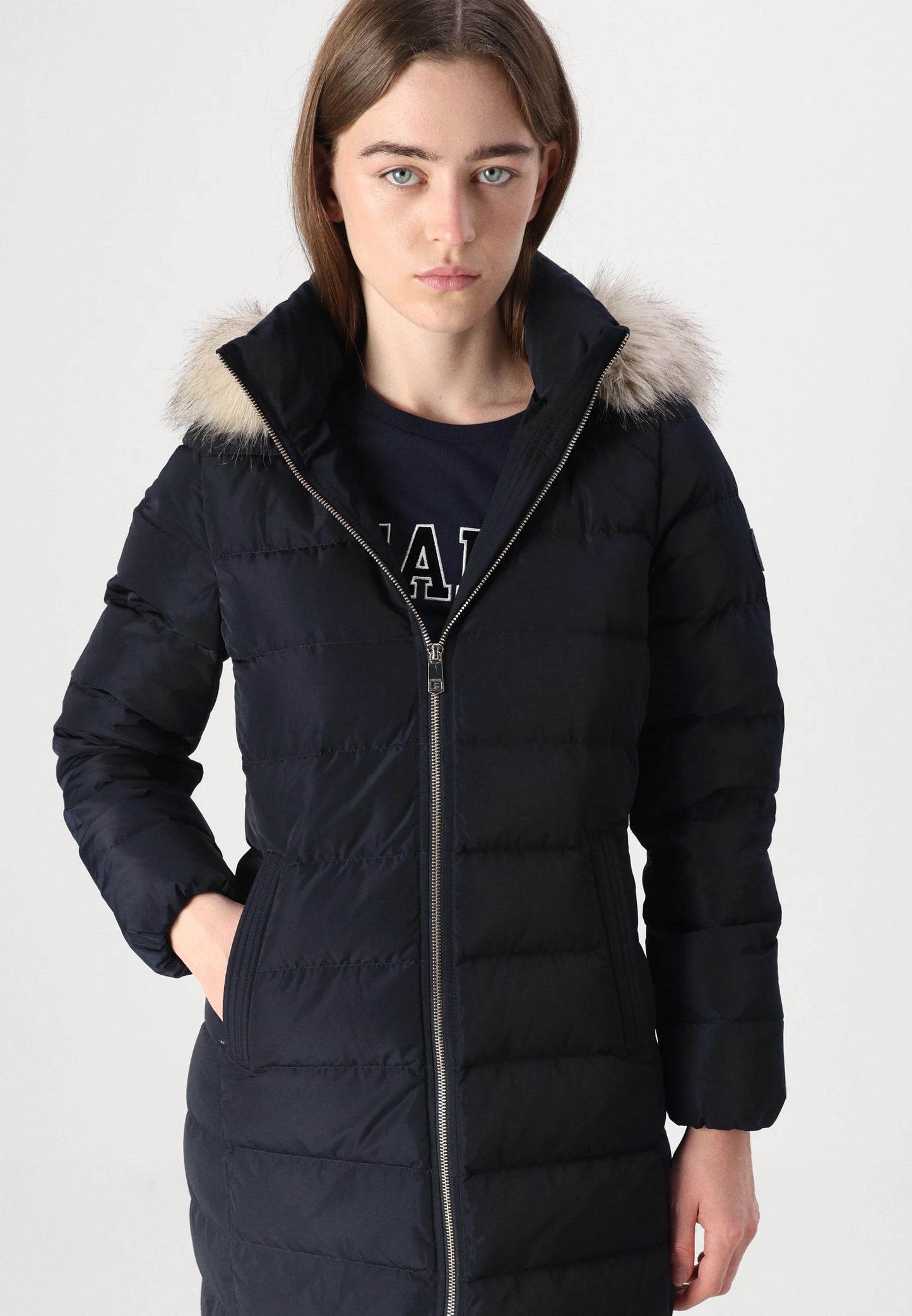 Tyra Longline Down Hooded Coat navy