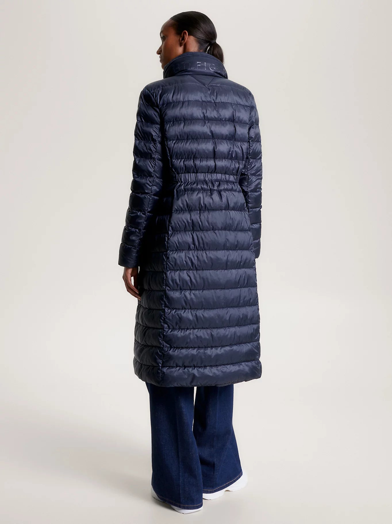 GLOBAL STRIPE RECYCLED MAXI PADDED COAT Navy