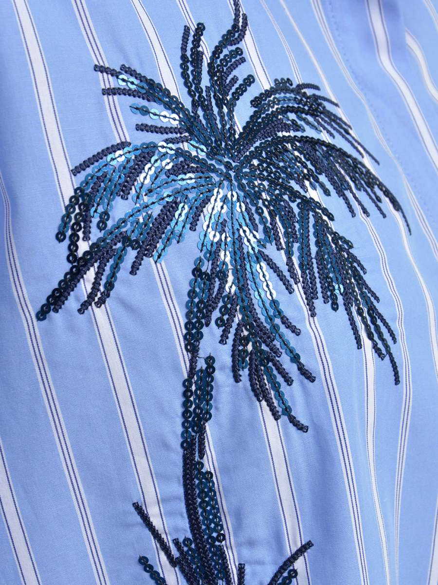 Blue stripe palm leaf crystal detail.