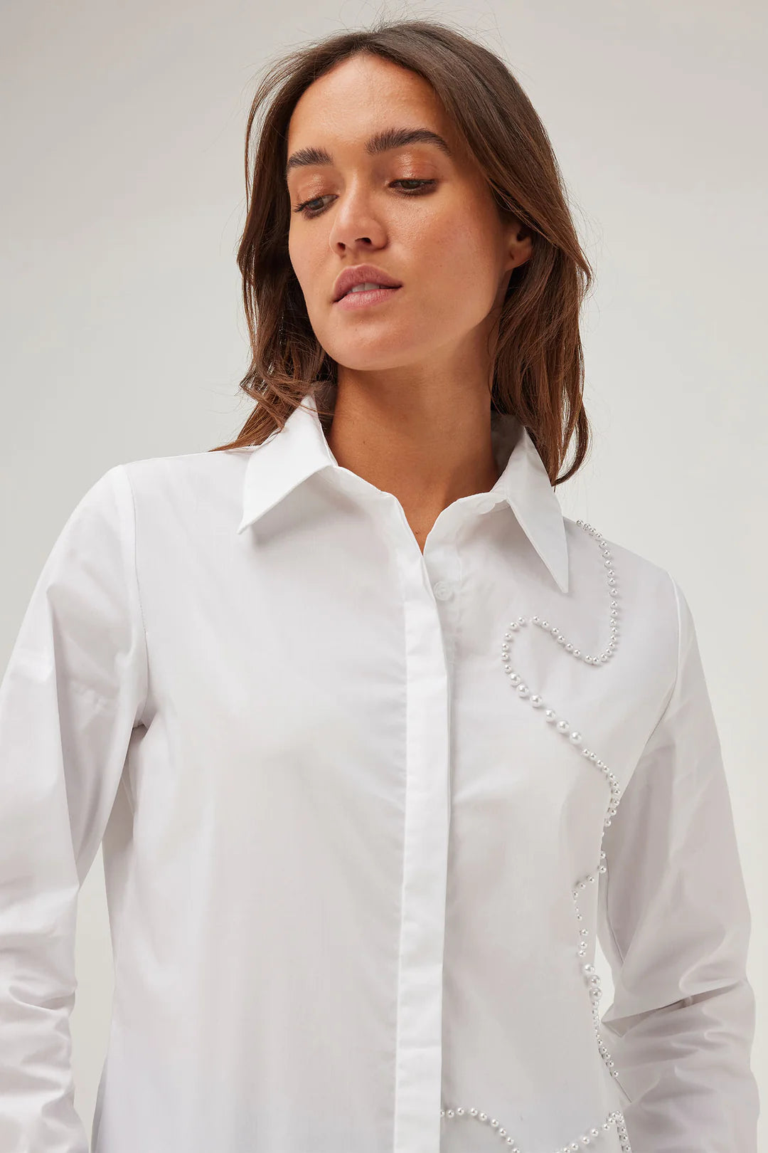 White shirt pearl trim