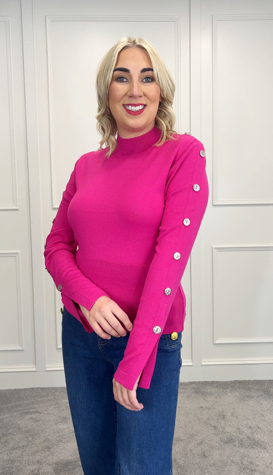 Bright pink with button detail sleeves