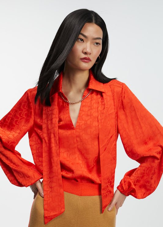 BLOUSE WITH TIE DETAIL- Orange Naranja