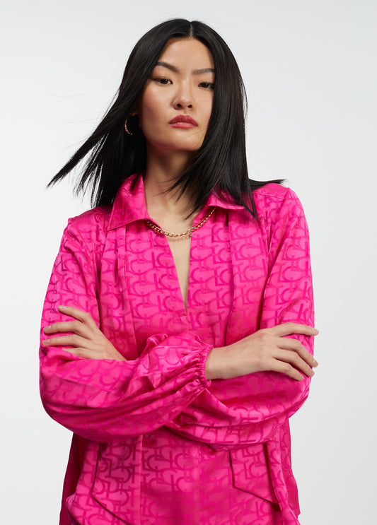 BLOUSE WITH TIE DETAIL- Pink