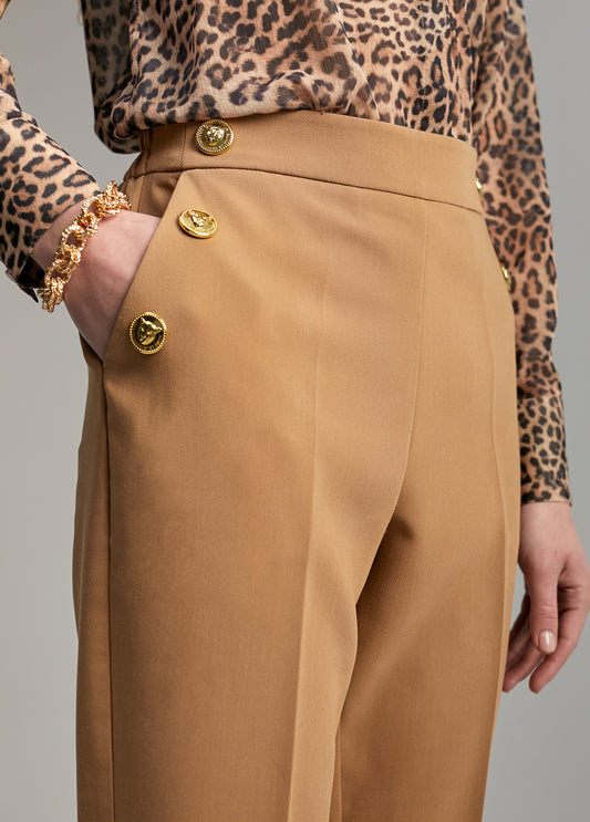 BUTTON DETAIL TROUSERS- Camel