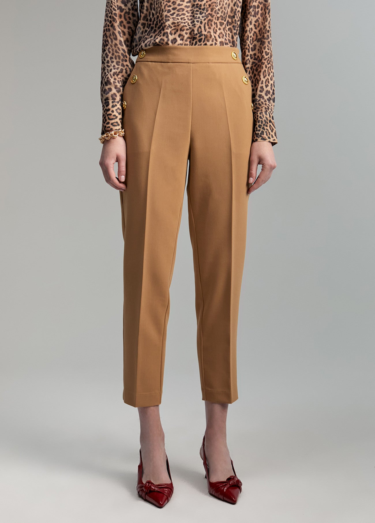 BUTTON DETAIL TROUSERS- Camel