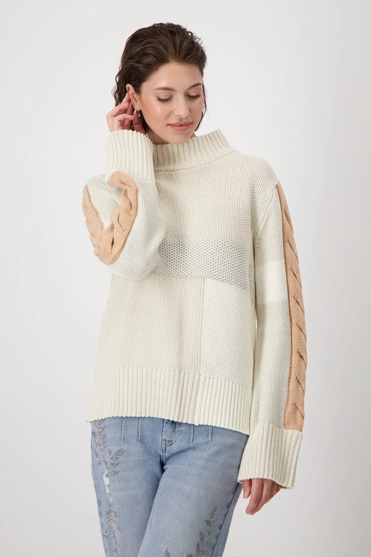 Sandshell cable sleeve  cotton blend sweater