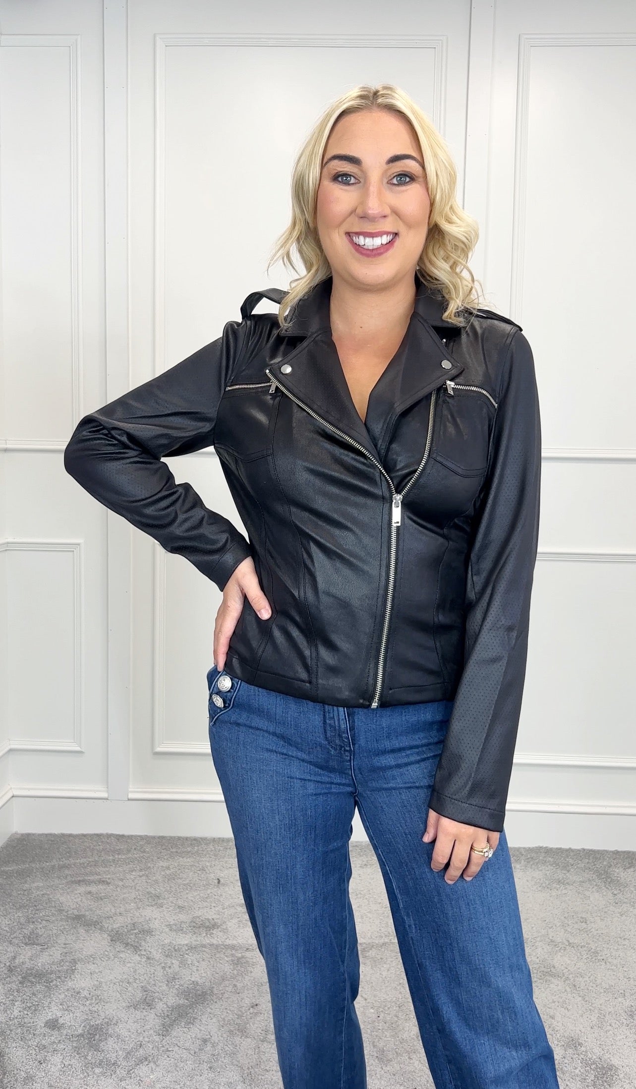 Faux Leather Jacket, Black