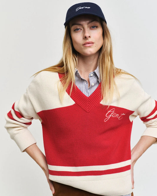 Varsity Cotton V-Neck Sweater