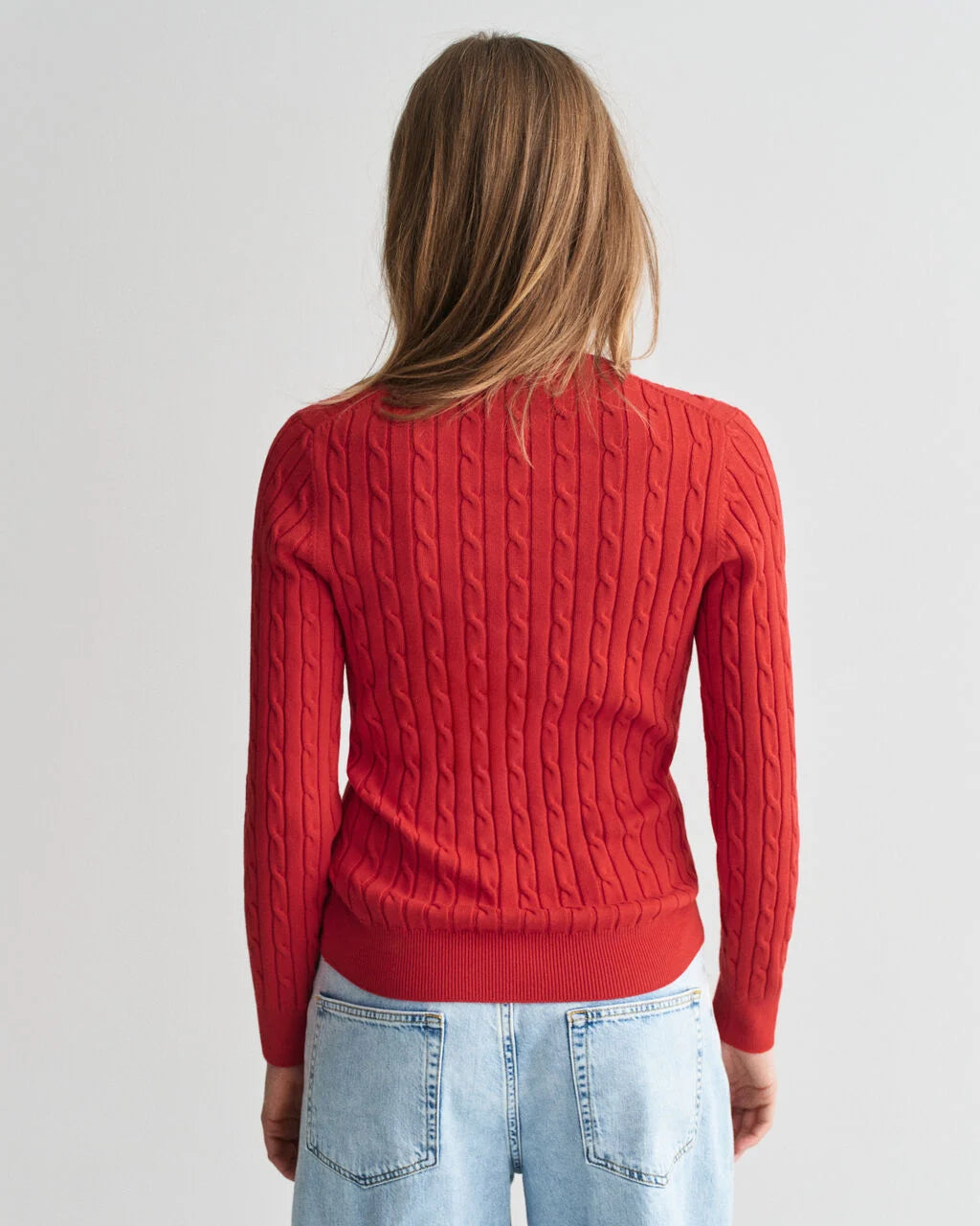 Stretch Cotton Cable Knit Crew Neck